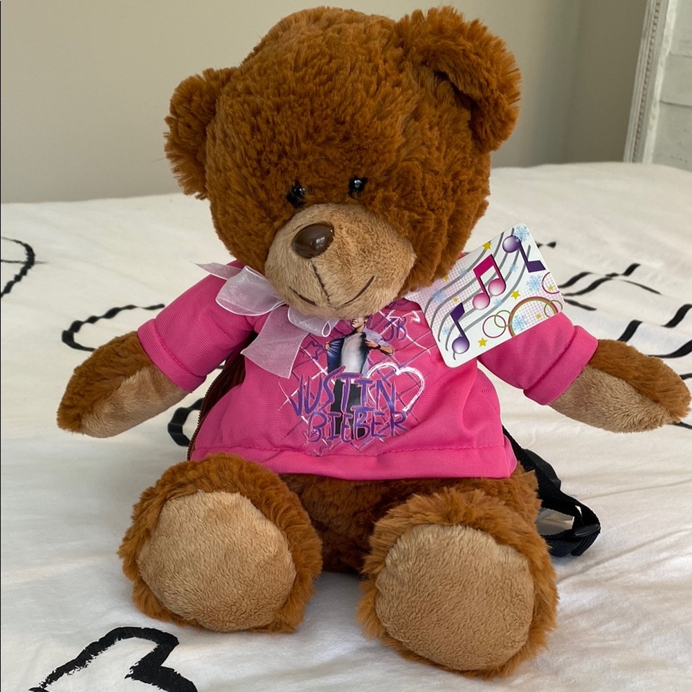 💕 Rare 💕Justin Bieber Brown and Pink Teddy Bear Backpack